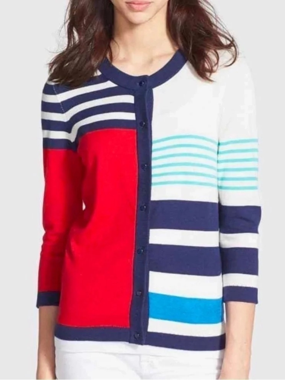 Kate Spade Ollie Striped Colorblocked Cardigan Sweater XL